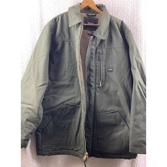 Vtg Walls Work Wear Coat Jacket Green Canvas Sherpa Lined Chore Ranch Mens Sz XL